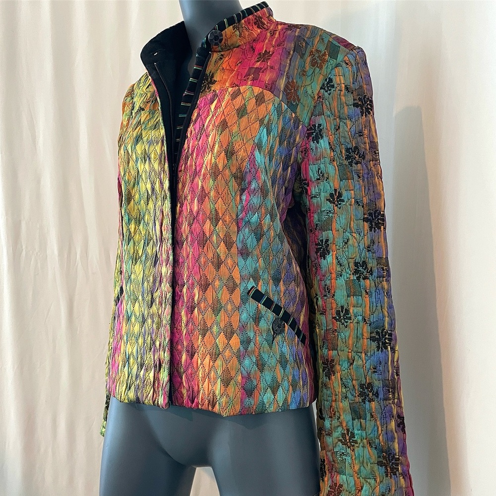 80s Multi-Colored Diamond Striped Pattern Blazer - image 2